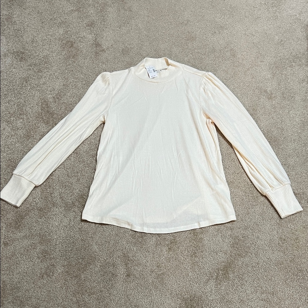Maurices Cream Ribbed Mock Neck Long Sleeve Top